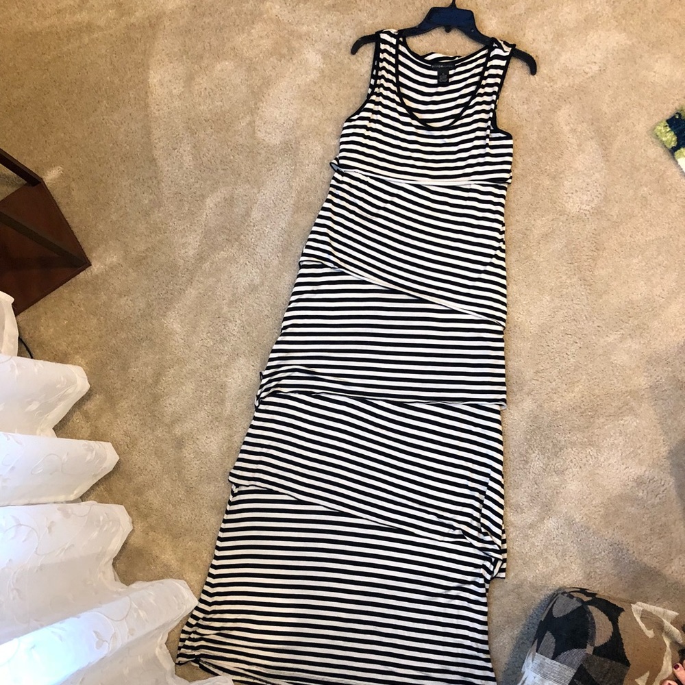 Maxi dress creme and black stripes